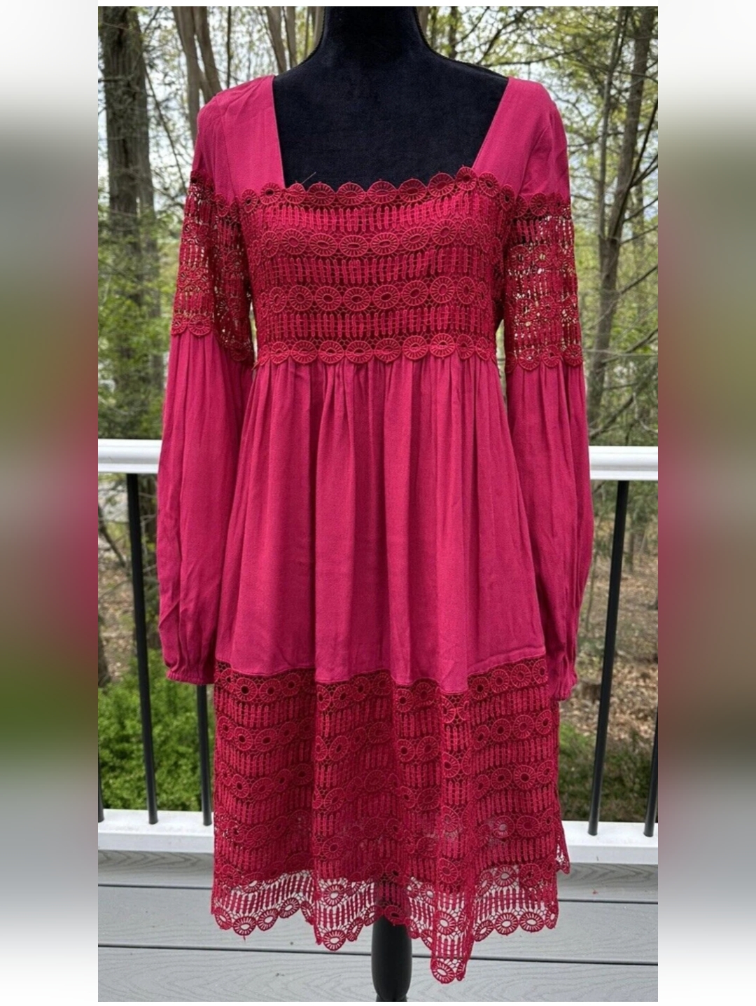 Anthropologie Floreat Aveline Lace Long Sleeve Sheer Dress Raspberry Size 0